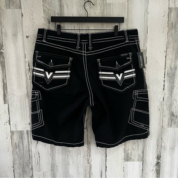Salvage Supply Co. Buckle Brand Men’s Shorts Size 38 Waist Black/White Stitch - Picture 11 of 11